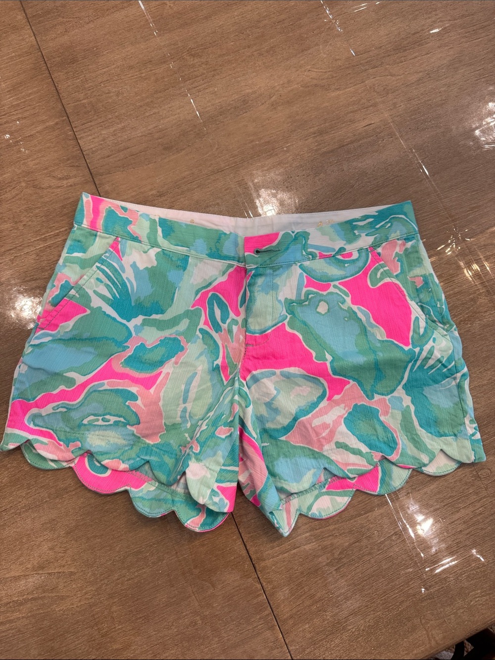 Lilly Pulitzer Buttercup High-Waist Scalloped Floral Shorts in Pink & Aqua